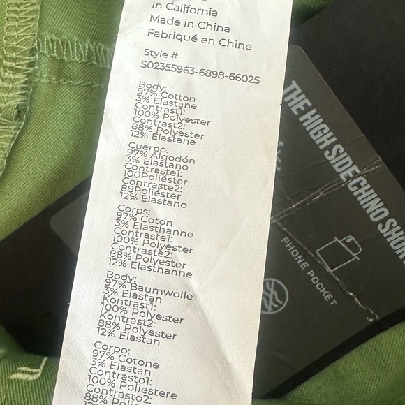 Fabletics Men's The High Side Chino Golf Short, Size 31 Neo Olive Fab Flag NWT - Picture 6 of 8